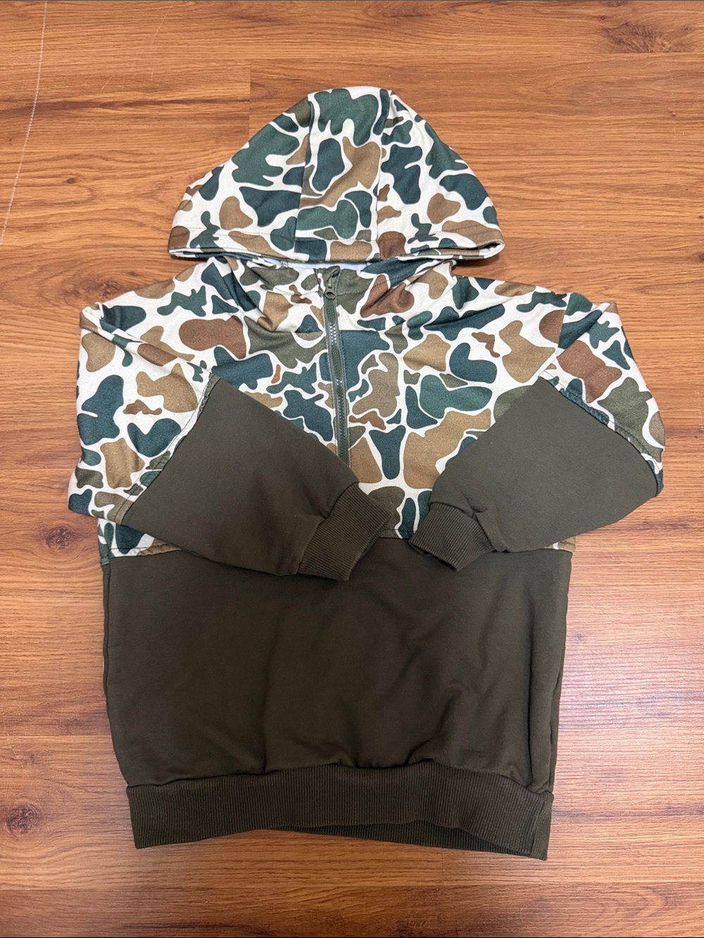 Amazon Kids Camo Hooded Sweatshirt in Green, Brown, White